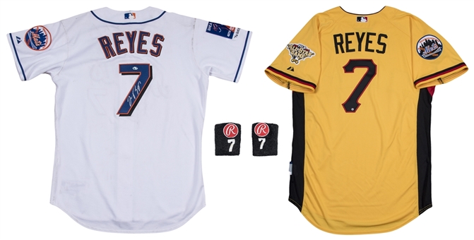 Lot of (2) Jose Reyes Game Used Jerseys Including 2006 All Star Game Batting Practice Jersey & 2004 New York Mets Alternate Jersey - also Signed With Wristbands (MLB Authenticated & JSA)